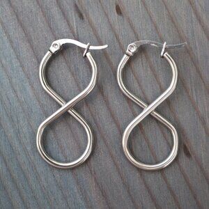 Infinity Style Minimalist Hoop Earrings Silver Stainless Steel